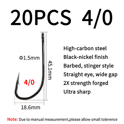 Elllv 20/50pcs 2X Strength Inline Stinger Hook Saltwater Fishing Sabiki Rigs Big Streamer Flies Tiing Hook #2 #4 #1/0 #2/0 #4/0