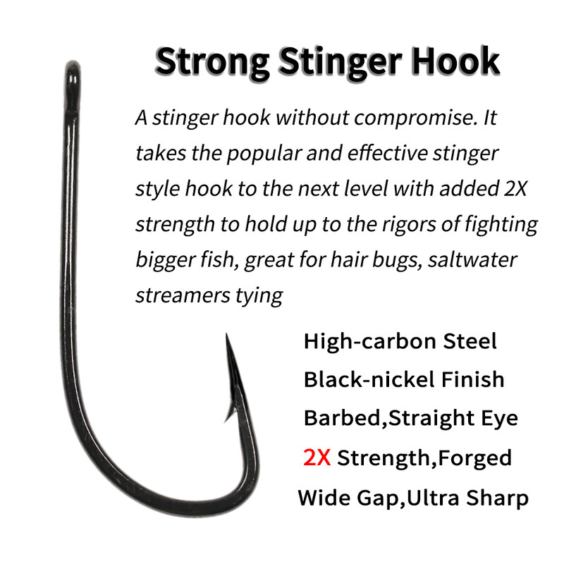 Elllv 20/50pcs 2X Strength Inline Stinger Hook Saltwater Fishing Sabiki Rigs Big Streamer Flies Tiing Hook #2 #4 #1/0 #2/0 #4/0