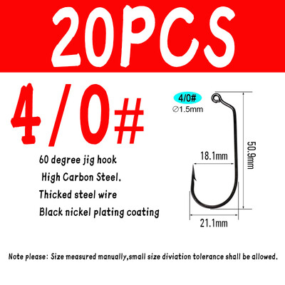 WIFREO 20PCS visokougljični čelik 60 stupnjeva Jig udica zadebljane mekane crv udice za slatkovodni ribolov u morskoj vodi Udica od kovane čelične žice