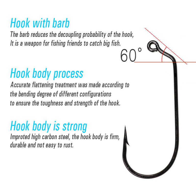 WIFREO 20PCS visokougljični čelik 60 stupnjeva Jig udica zadebljane mekane crv udice za slatkovodni ribolov u morskoj vodi Udica od kovane čelične žice