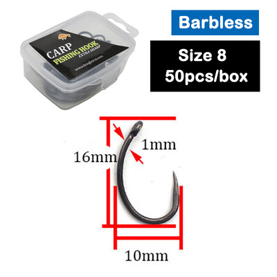 50 komada šaranskih udica bez bodljikavih udica, širokih otvora, veličina 2/4/6/8 PTFE premaz, pribor za pecanje od nehrđajućeg čelika s visokim udjelom ugljika