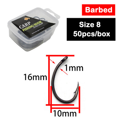 50 komada šaranskih udica bez bodljikavih udica, širokih otvora, veličina 2/4/6/8 PTFE premaz, pribor za pecanje od nehrđajućeg čelika s visokim udjelom ugljika