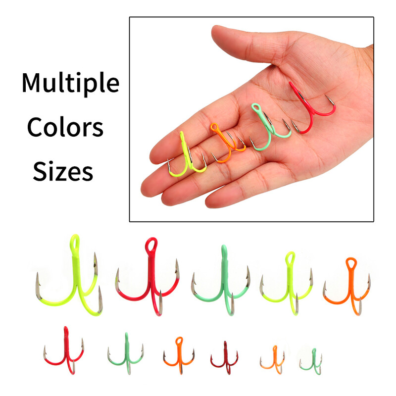 Linoriver 5PCS 14#-3/0 Okrugle savijene inline visoke udice Mamac za pecanje Trostruka udica Svjetleće zelena / UV ružičasta narančasta Chartreuse