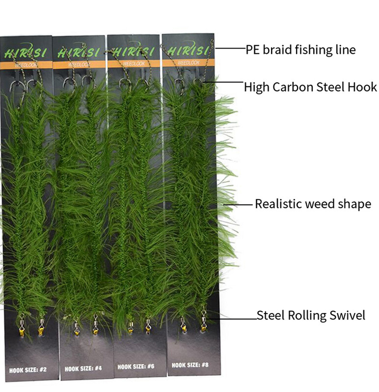 JIGEECARP 2 pribora/lot Realistični pribor za pecanje šarana na travu, set struna za slatkovodni ribolov s klasičnom udicom za šarana, veličina #2 #4 #6 #8