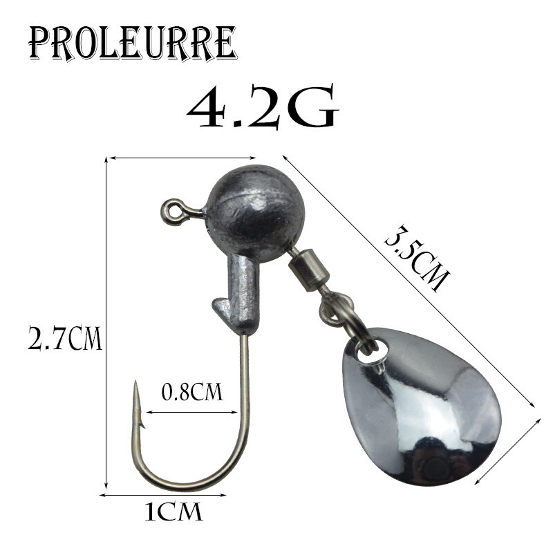 Proleurre 5PCS/Lot Ribolov Okrugla kuglasta udica s ubodnom glavom 2g 4g Udice od visokougljičnog čelika Uteg s ubodnom glavom s rotirajućim prstenastim žlicama