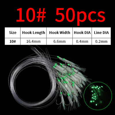 Elllv 50pcs 6# -28# Pre Tied Flash Fish Skin Sabiki Rigs Monofilament Line Sālsūdens Makrele Siļķu zvejai Luminous Lure Hook