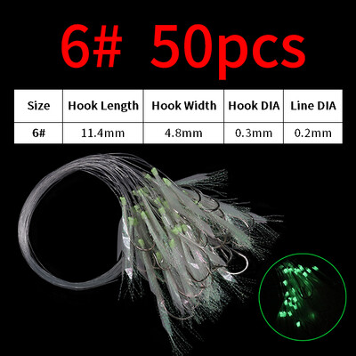 Elllv 50pcs 6# -28# Pre Tied Flash Fish Skin Sabiki Rigs Monofilament Line Sālsūdens Makrele Siļķu zvejai Luminous Lure Hook