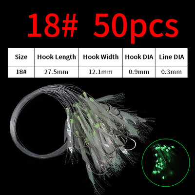 Elllv 50pcs 6# -28# Pre Tied Flash Fish Skin Sabiki Rigs Monofilament Line Sālsūdens Makrele Siļķu zvejai Luminous Lure Hook