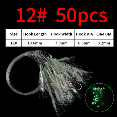 Elllv 50pcs 6# -28# Pre Tied Flash Fish Skin Sabiki Rigs Monofilament Line Sālsūdens Makrele Siļķu zvejai Luminous Lure Hook