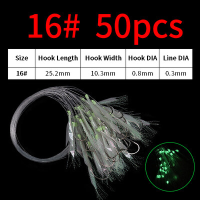 Elllv 50pcs 6# -28# Pre Tied Flash Fish Skin Sabiki Rigs Monofilament Line Sālsūdens Makrele Siļķu zvejai Luminous Lure Hook