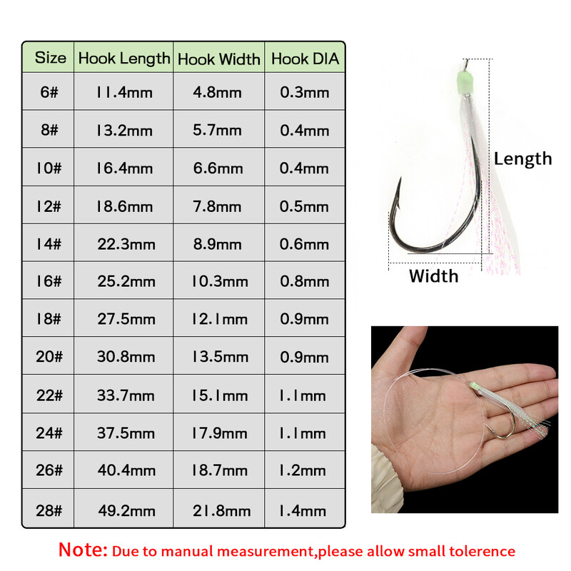 Elllv 50pcs 6# -28# Pre Tied Flash Fish Skin Sabiki Rigs Monofilament Line Sālsūdens Makrele Siļķu zvejai Luminous Lure Hook