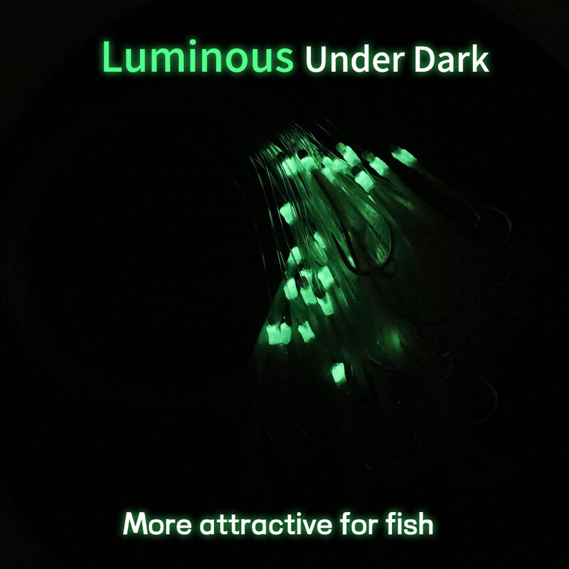 Elllv 50pcs 6# -28# Pre Tied Flash Fish Skin Sabiki Rigs Monofilament Line Sālsūdens Makrele Siļķu zvejai Luminous Lure Hook