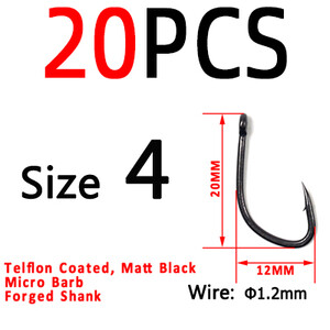 ICERIO 20 komada ravne drške V oblika, mat crna udica za pecanje šarana, uzorci visokougljičnog čelika, bodljikave iskočne udice