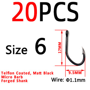 ICERIO 20 komada ravne drške V oblika, mat crna udica za pecanje šarana, uzorci visokougljičnog čelika, bodljikave iskočne udice