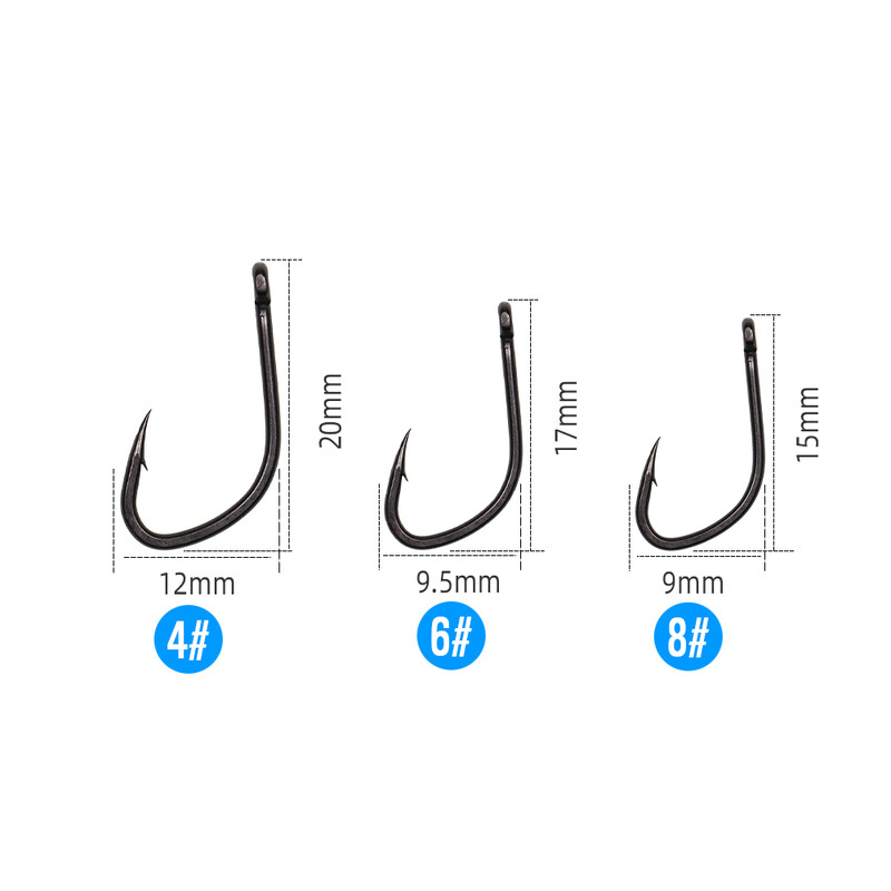 ICERIO 20 komada ravne drške V oblika, mat crna udica za pecanje šarana, uzorci visokougljičnog čelika, bodljikave iskočne udice