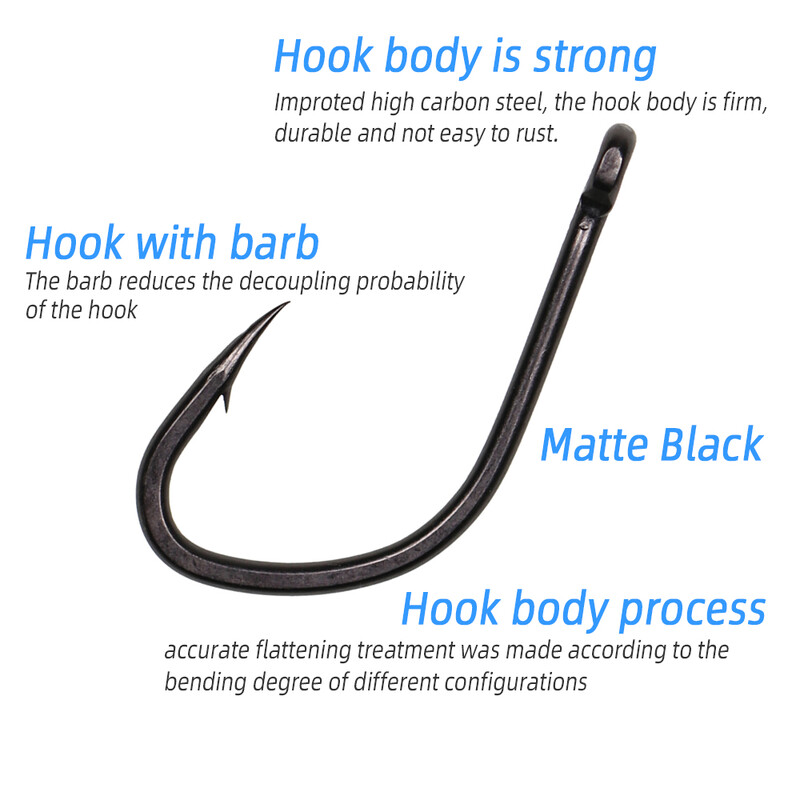 ICERIO 20 komada ravne drške V oblika, mat crna udica za pecanje šarana, uzorci visokougljičnog čelika, bodljikave iskočne udice