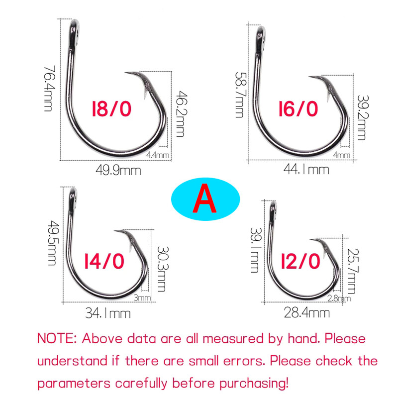 Elllv 10/0 - 18/0 Kružna udica od nehrđajućeg čelika za teške uvjete ribolova u slanoj vodi za ribolov morskog psa tune morskim brodom