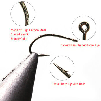 Bimoo Fly Fishing Dry Fly Hook Standard Wire Nymph Curved Hook Bronze Finish Small Fly Lures Υλικό δέσιμου 12 14 16 18 20