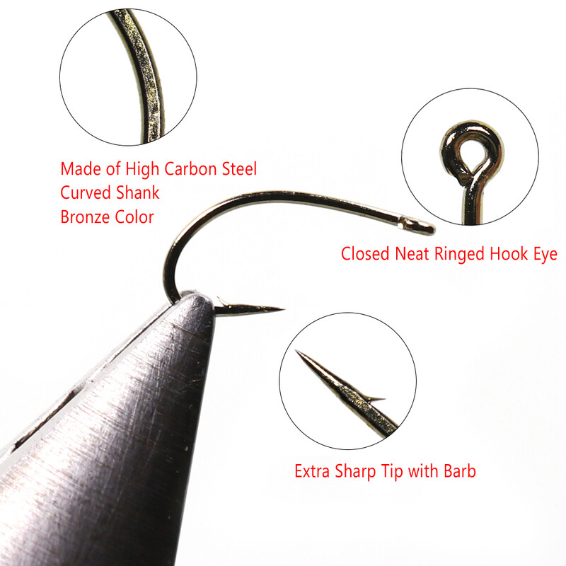 Bimoo Fly Fishing Dry Fly Fishing Udica Standard Wire Nymph Curved Hook Bronze Finish Small Fly Mamci Materijal za vezivanje 12 14 16 18 20