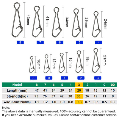 DNDYUJU 50 komada Ribolov Snap Fast Lock Fishing Connector Lure Sigurnosna igla Alat za ribu Snap od nehrđajućeg čelika Okretni ribarski pribor