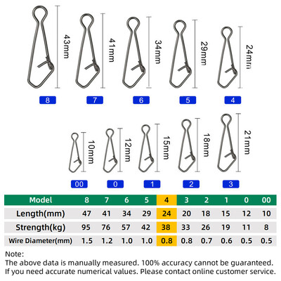 DNDYUJU 50 komada Ribolov Snap Fast Lock Fishing Connector Lure Sigurnosna igla Alat za ribu Snap od nehrđajućeg čelika Okretni ribarski pribor