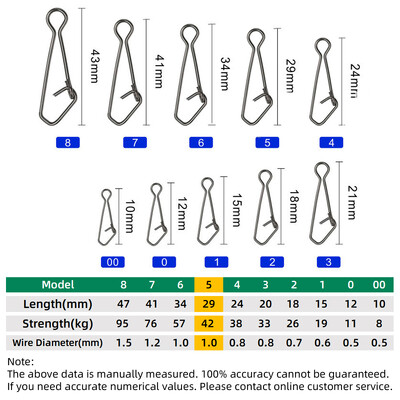 DNDYUJU 50 komada Ribolov Snap Fast Lock Fishing Connector Lure Sigurnosna igla Alat za ribu Snap od nehrđajućeg čelika Okretni ribarski pribor