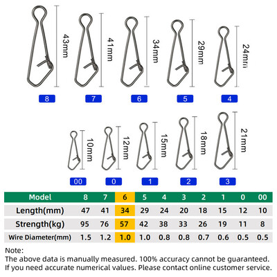 DNDYUJU 50 komada Ribolov Snap Fast Lock Fishing Connector Lure Sigurnosna igla Alat za ribu Snap od nehrđajućeg čelika Okretni ribarski pribor