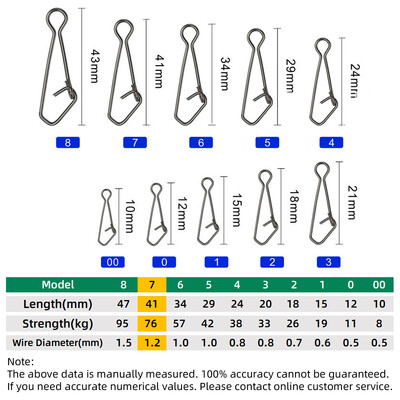 DNDYUJU 50 komada Ribolov Snap Fast Lock Fishing Connector Lure Sigurnosna igla Alat za ribu Snap od nehrđajućeg čelika Okretni ribarski pribor