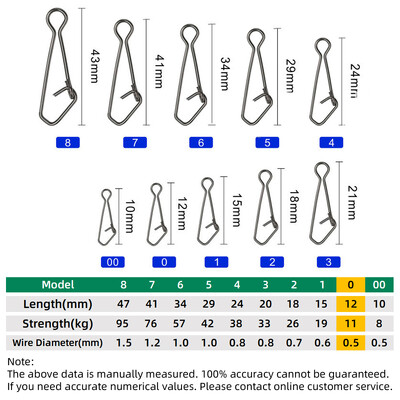 DNDYUJU 50 komada Ribolov Snap Fast Lock Fishing Connector Lure Sigurnosna igla Alat za ribu Snap od nehrđajućeg čelika Okretni ribarski pribor