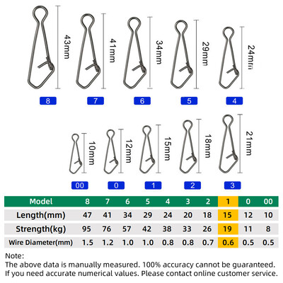 DNDYUJU 50 komada Ribolov Snap Fast Lock Fishing Connector Lure Sigurnosna igla Alat za ribu Snap od nehrđajućeg čelika Okretni ribarski pribor