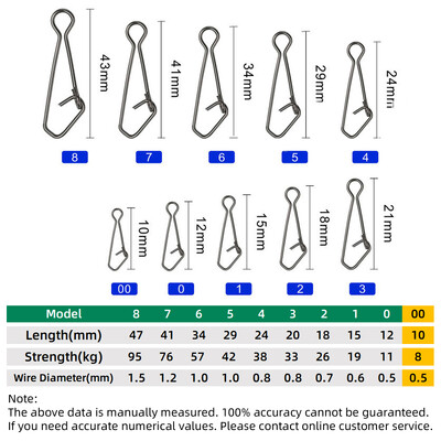 DNDYUJU 50 komada Ribolov Snap Fast Lock Fishing Connector Lure Sigurnosna igla Alat za ribu Snap od nehrđajućeg čelika Okretni ribarski pribor