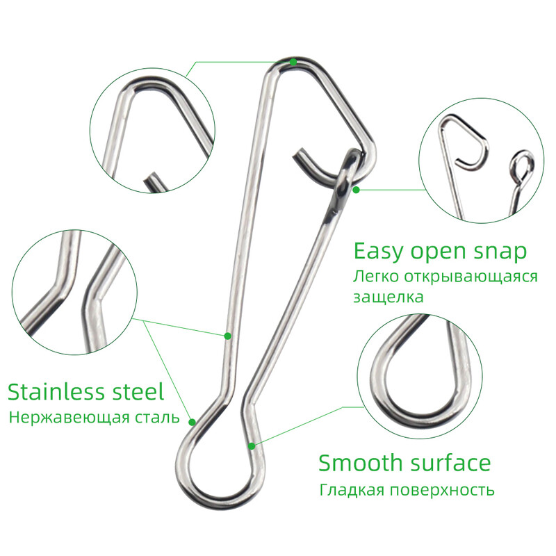 DNDYUJU 50 komada Ribolov Snap Fast Lock Fishing Connector Lure Sigurnosna igla Alat za ribu Snap od nehrđajućeg čelika Okretni ribarski pribor