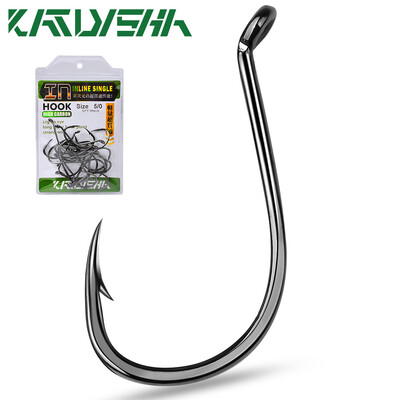 KATYUSHA 20PCS J kabliukai 1/0-2/0-3/0-4/0-5/0# Spygliuotas aštuonkojų žvejybos kabliukas iš anglies plieno ofsetiniai kabliukai juodos spalvos Pesca