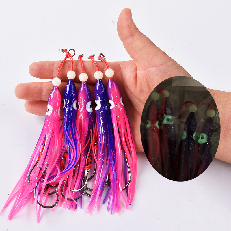 5 buc/pachet calamar moale 12 cm 5,5 g fustă cu gel siliconic tentacul 15 # cârlig dublu de asistență cârlig naluci instalație echipament de pescuit pescuit în apă sărată