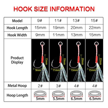 20 τμχ/Παρτίδα Fishing Lure Slow Jigging Fishing Cast Jigs Assist Γάντζος Αγκαθωτό Μονό Jig Hook Κλωστή Φτερό Pesca High Carbon Steel