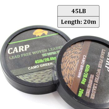 20m Carp Fishing Line Braided NON Lead Core Carp Leader Line Camo Green Mainline Leadcore for Carp Rig Chod Helicopter Rig