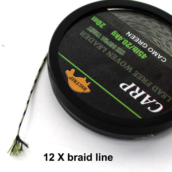 20m Carp Fishing Line Braided NON Lead Core Carp Leader Line Camo Green Mainline Leadcore for Carp Rig Chod Helicopter Rig