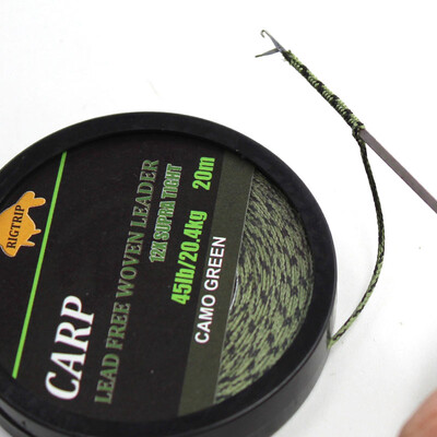 20m Carp Fishing Line Braided NON Lead Core Carp Leader Line Camo Green Mainline Leadcore for Carp Rig Chod Helicopter Rig