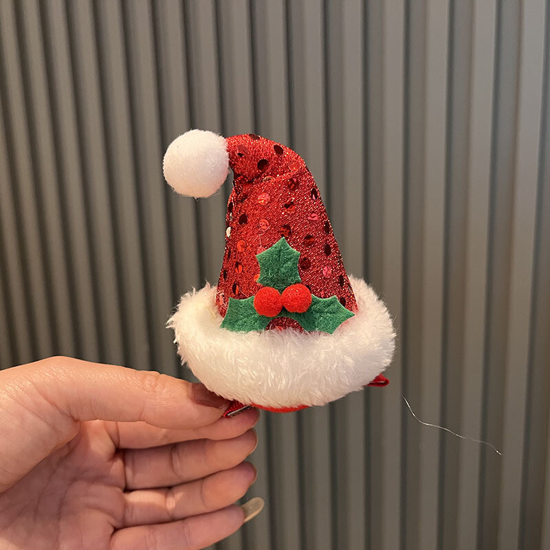 Slatka božićna traka za šešir, svečana crvena ukosnica, ženska kopča s pačjim kljunom preko granice 