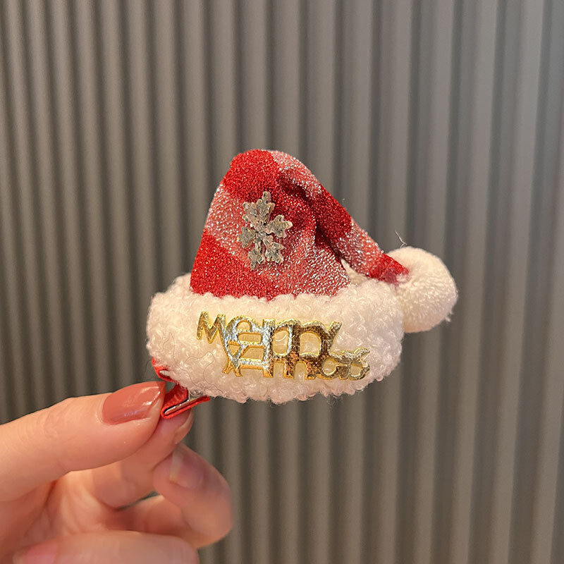 Slatka božićna traka za šešir, svečana crvena ukosnica, ženska kopča s pačjim kljunom preko granice 