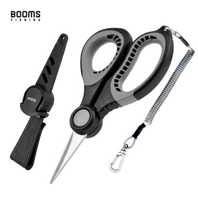 Booms Fishing S06 Braid Line Scissors Αντιολισθητική λαβή από ανοξείδωτο χάλυβα με θήκη Αιχμηρό σύρμα κόφτης θαλάσσης πένσα ψαρέματος