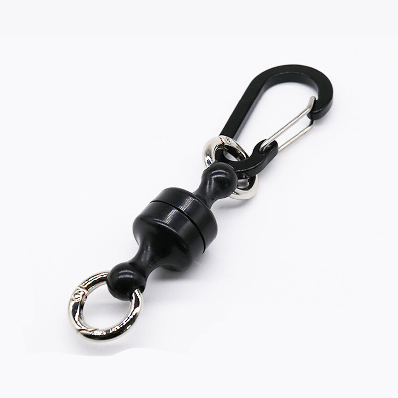 Prenosný oceľový rybársky MRC silný magnetický rýchloupínací držiak na sieť s rybárskou cievkou, šnúrkou, hliníkovou karabínou 105x20mm