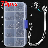 70 ks rybárskych háčikov z vysoko uhlíkovej ocele s ostnatým hákom na ryby pre slanovodný rybolov, sladkovodné rybárske vybavenie, rybárske príslušenstvo 3#-12#