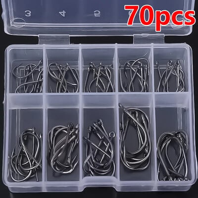 70 ks rybárskych háčikov z vysoko uhlíkovej ocele s ostnatým hákom na ryby pre slanovodný rybolov, sladkovodné rybárske vybavenie, rybárske príslušenstvo 3#-12#