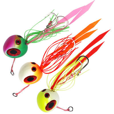 Φωτεινή Inchiku Jigging Lures 3D Eyes Lead Jig Head Tai Rubber Φούστα αλμυρού νερού 60g 80g 100g 120g 150g 200g Δολώματα για ψάρεμα για σκάφος