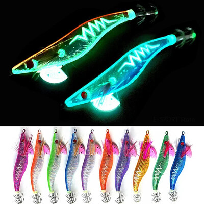 Glow Wood Shrimp Luminous Bait Jigs Squid with Octopus Squid Jig Hooks σουπιές Noctilucent Light Fishing Lure Μέγεθος 3,5#/21g