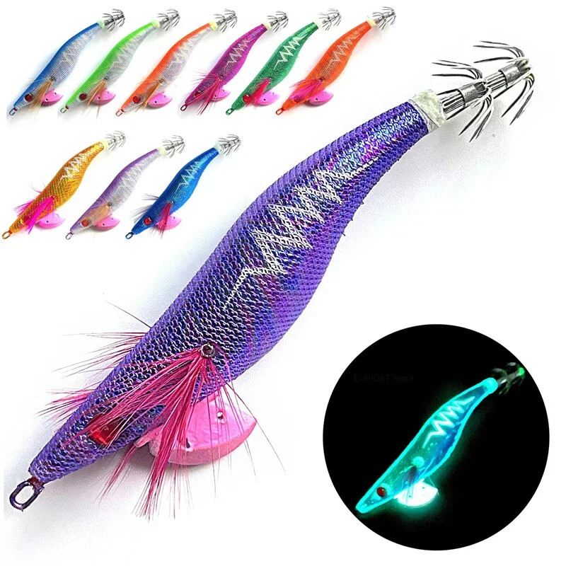 Glow Wood Shrimp Svjetleći mamac Squid Jigs s Hobotnica Squid Jig Kukama Sipa Noctilucent Light Mamac za ribolov Veličina 3,5#/21g