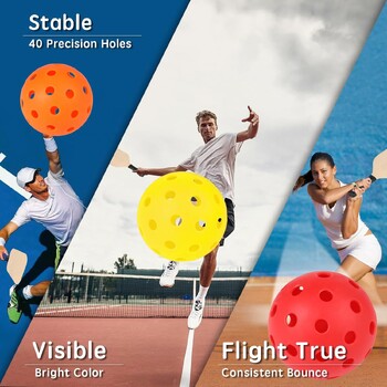 4PCS 40 дупки Pickleballs Balls Висока еластичност и издръжливи Pickleballs за спортна игра на открито за всички стилове Pickleball Paddles