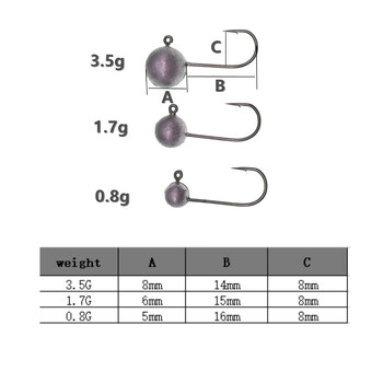 MUKUN 10 бр. Кука с глава за джиг, кука за скални окуни, 0,8 г, 1,7 г, 3,5 г, риболовна кука, мека кука с червей, кука с глава за джиг