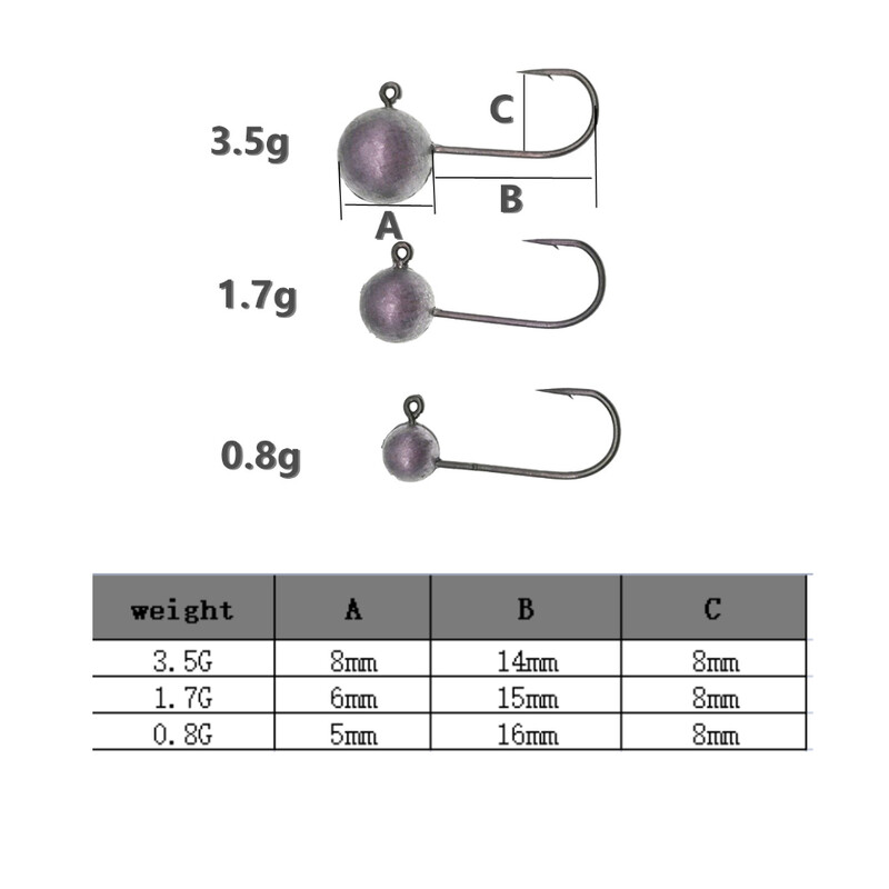 MUKUN 10 kom. Udica s jig glavom Udica za morsku ribu 0,8 g 1,7 g 3,5 g Udica za pecanje Soft Worm Jig udica Udica s jig glavom